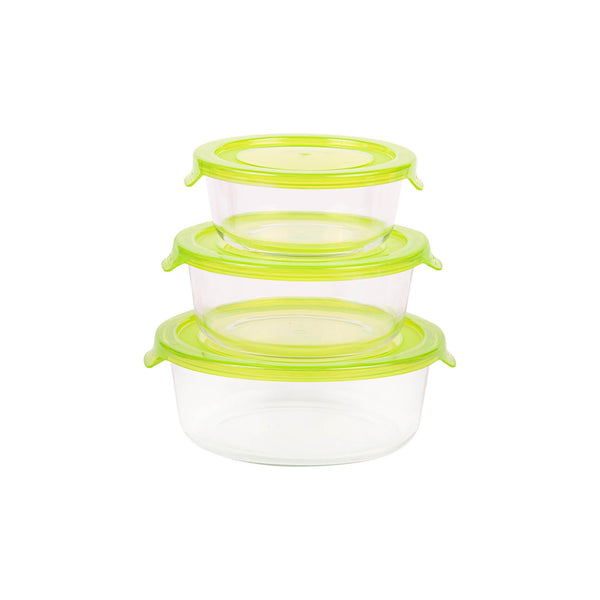 TALIONA BORO 3 PIECE ROUND STORAGE BOX SET, GREEN/CLEAR COLOR