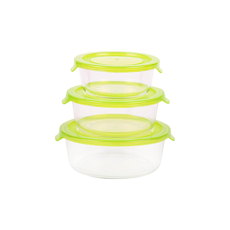 TALIONA BORO 3 PIECE ROUND STORAGE BOX SET, GREEN/CLEAR COLOR