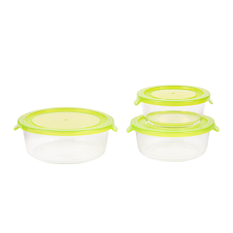 TALIONA BORO 3 PIECE ROUND STORAGE BOX SET, GREEN/CLEAR COLOR