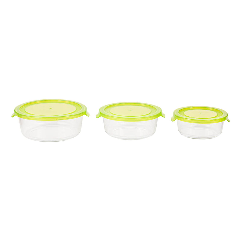 TALIONA BORO 3 PIECE ROUND STORAGE BOX SET, GREEN/CLEAR COLOR