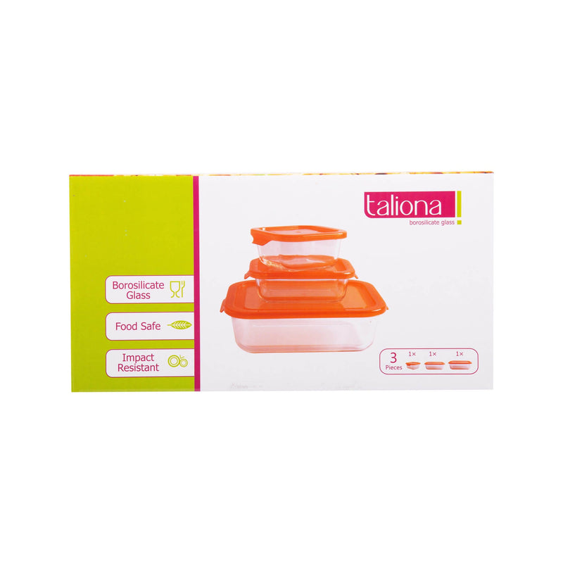 TALIONA BORO 3 PIECE RECTANGLE STORAGE BOX SET, ORANGE/CLEAR COLOR