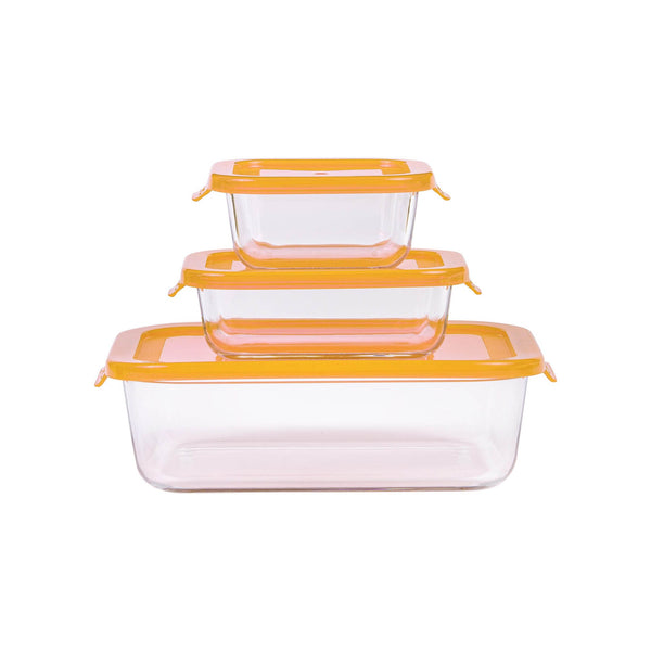 TALIONA BORO 3 PIECE RECTANGLE STORAGE BOX SET, ORANGE/CLEAR COLOR