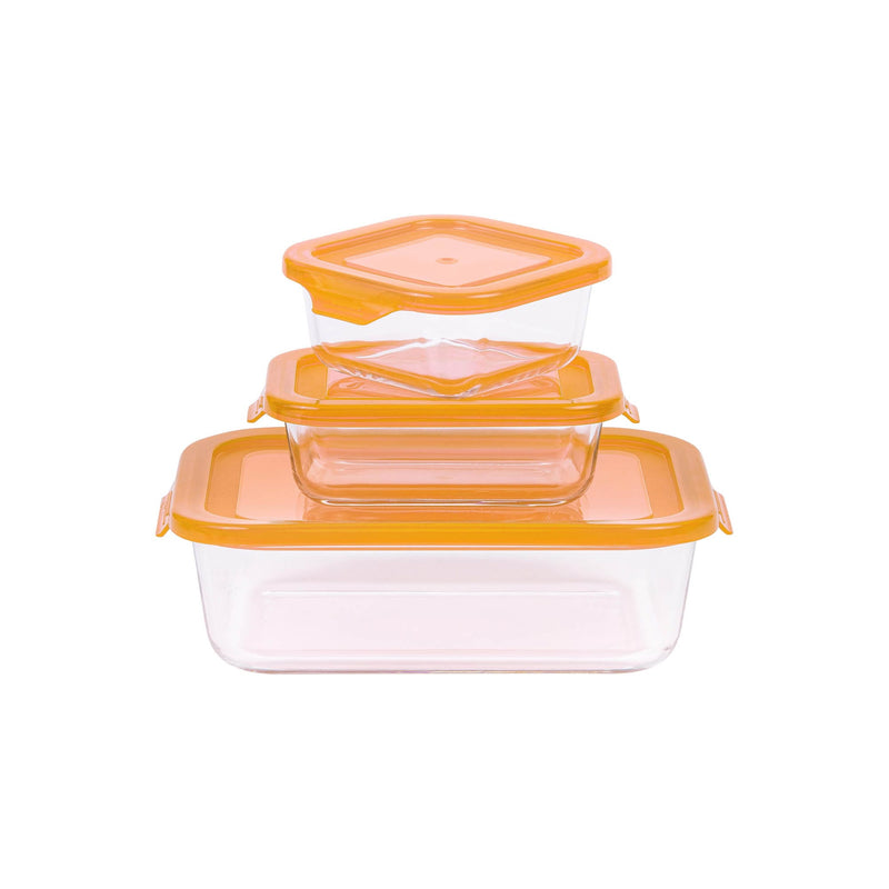 TALIONA BORO 3 PIECE RECTANGLE STORAGE BOX SET, ORANGE/CLEAR COLOR