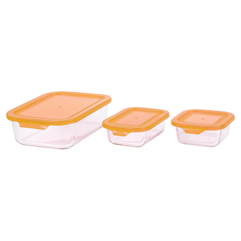 TALIONA BORO 3 PIECE RECTANGLE STORAGE BOX SET, ORANGE/CLEAR COLOR