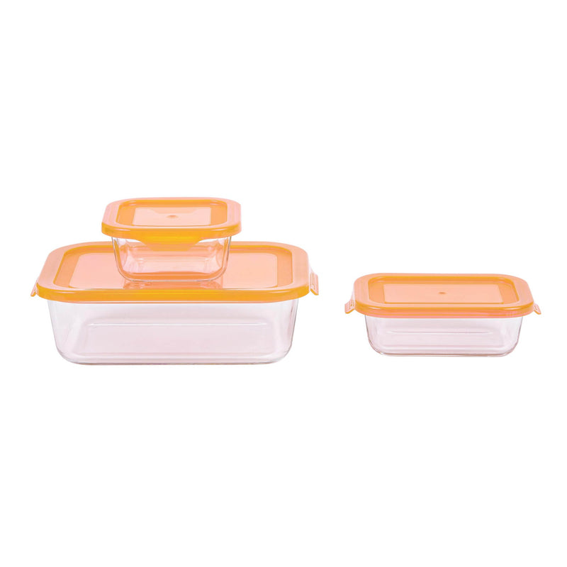 TALIONA BORO 3 PIECE RECTANGLE STORAGE BOX SET, ORANGE/CLEAR COLOR