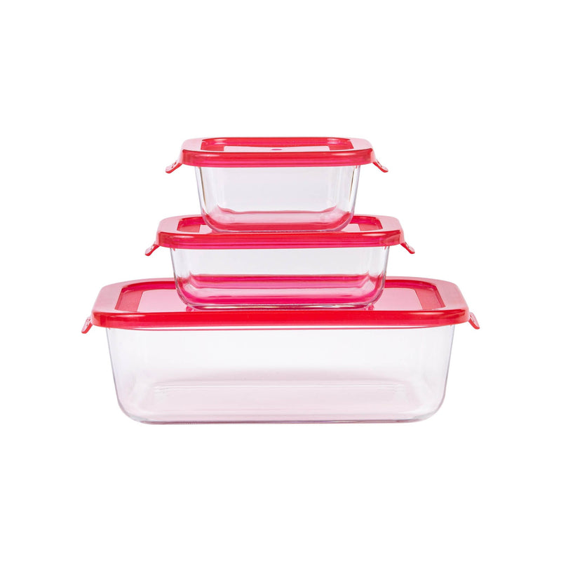 TALIONA BORO 3 PIECE RECTANGLE STORAGE BOX SET, RED/CLEAR COLOR