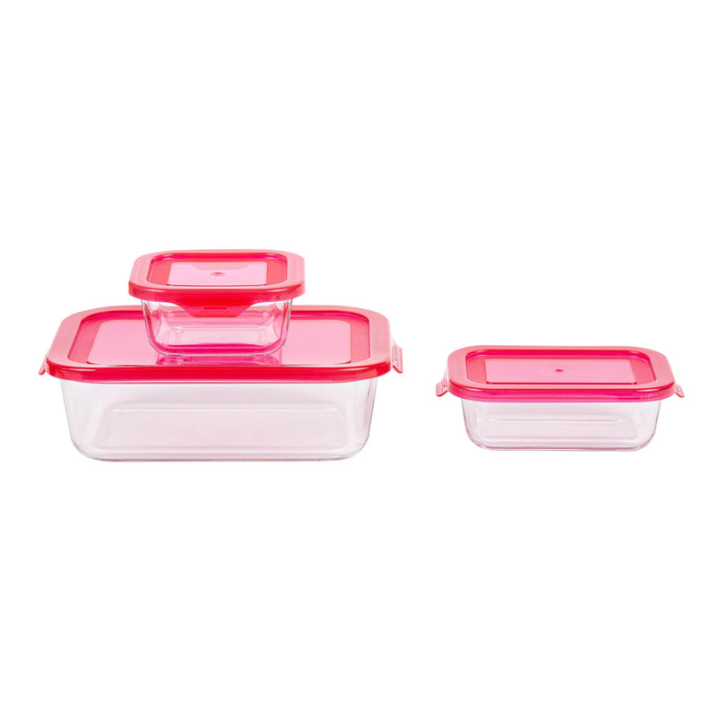 TALIONA BORO 3 PIECE RECTANGLE STORAGE BOX SET, RED/CLEAR COLOR