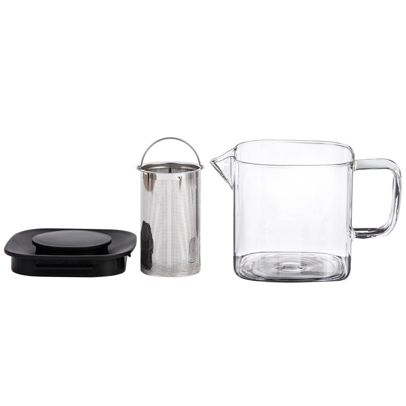 TALIONA GLASS TEA POT WITH STAINLESS STEEL FILTER AND PLASTIC LID 600 ML, BLACK/CLEAR COLOR