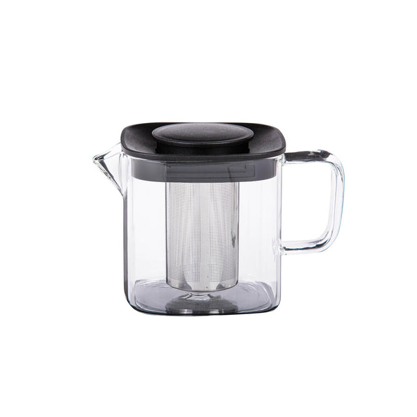 TALIONA GLASS TEA POT WITH STAINLESS STEEL FILTER AND PLASTIC LID 600 ML, BLACK/CLEAR COLOR