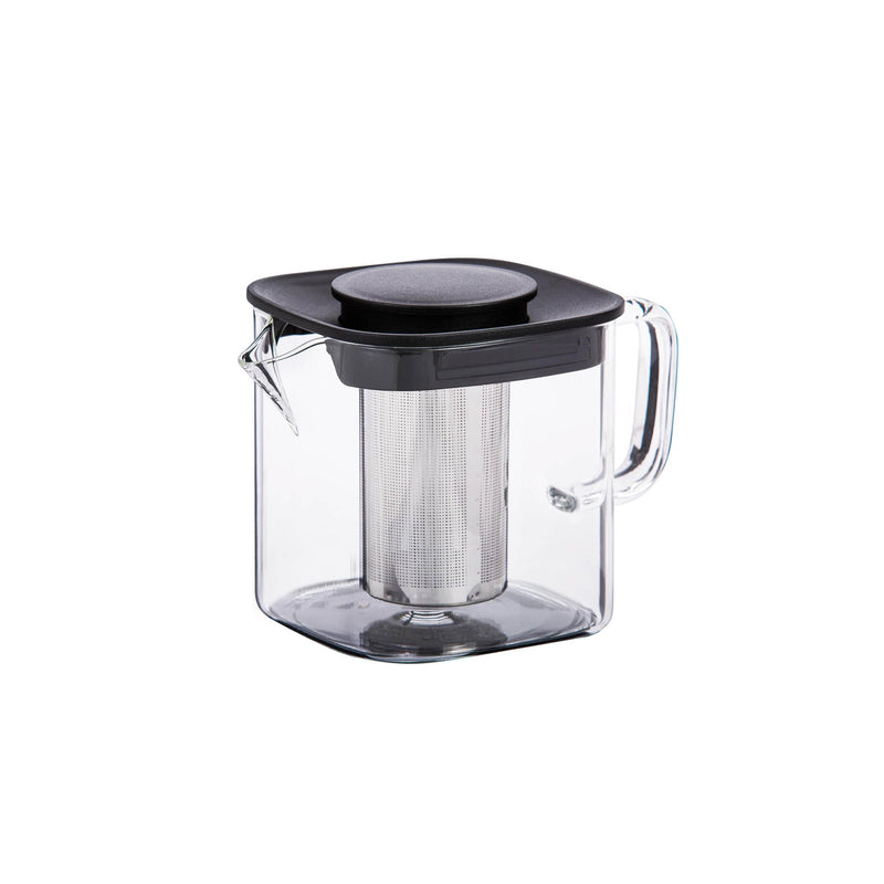 TALIONA GLASS TEA POT WITH STAINLESS STEEL FILTER AND PLASTIC LID 600 ML, BLACK/CLEAR COLOR