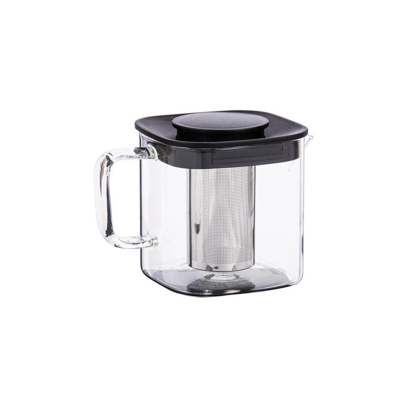 TALIONA GLASS TEA POT WITH STAINLESS STEEL FILTER AND PLASTIC LID 600 ML, BLACK/CLEAR COLOR