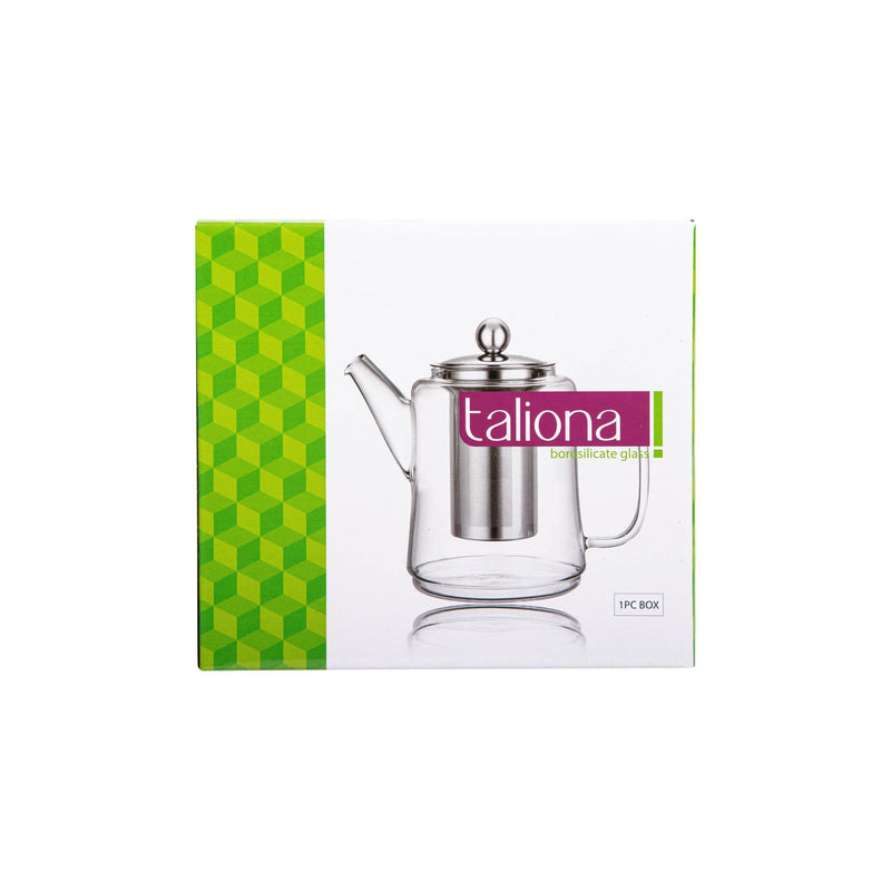 TALIONA GLASS TEA POT WITH STAINLESS STEEL FILTER AND PLASTIC LID 400 ML, BLACK/CLEAR COLOR