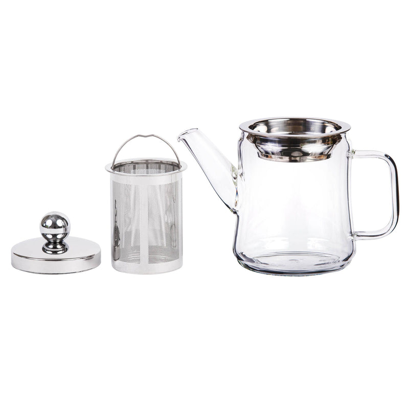 TALIONA GLASS TEA POT WITH STAINLESS STEEL FILTER AND PLASTIC LID 400 ML, BLACK/CLEAR COLOR