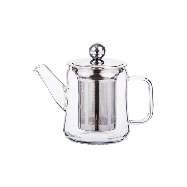 TALIONA GLASS TEA POT WITH STAINLESS STEEL FILTER AND PLASTIC LID 400 ML, BLACK/CLEAR COLOR