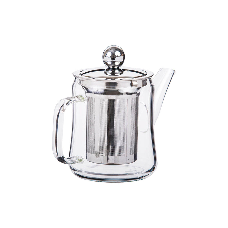 TALIONA GLASS TEA POT WITH STAINLESS STEEL FILTER AND PLASTIC LID 400 ML, BLACK/CLEAR COLOR