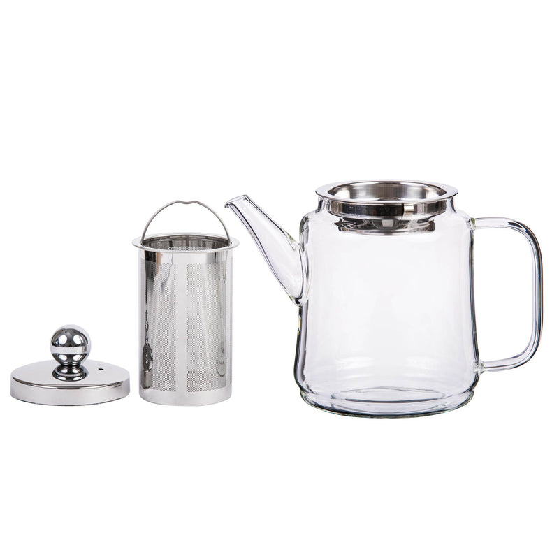 TALIONA GLASS TEA POT WITH STAINLESS STEEL FILTER AND PLASTIC LID 800 ML, BLACK/CLEAR COLOR