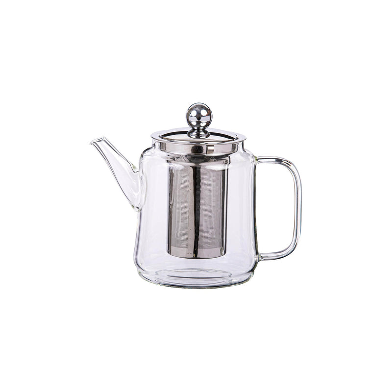 TALIONA GLASS TEA POT WITH STAINLESS STEEL FILTER AND PLASTIC LID 800 ML, BLACK/CLEAR COLOR