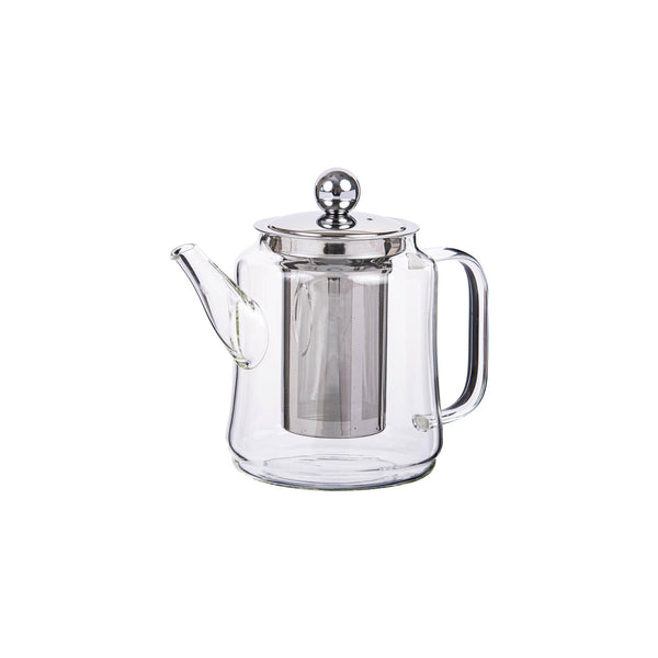 TALIONA GLASS TEA POT WITH STAINLESS STEEL FILTER AND PLASTIC LID 800 ML, BLACK/CLEAR COLOR