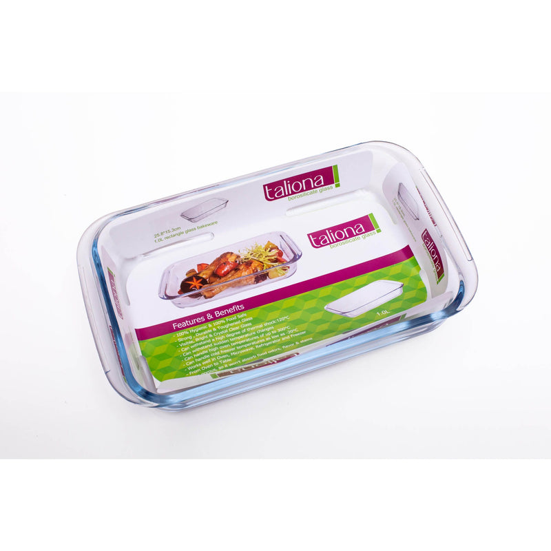 TALIONA BOROSILICATE  GLASS RACTANGLE BAKEWARE 1 LITER, CLEAR