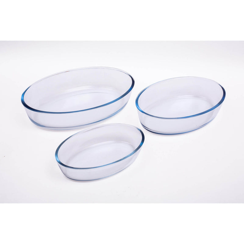 TALIONA BOROSILICATE  GLASS 3 PIECE OVAL BAKEWARE SET 0.7+1.6+2.4 LITER, CLEAR