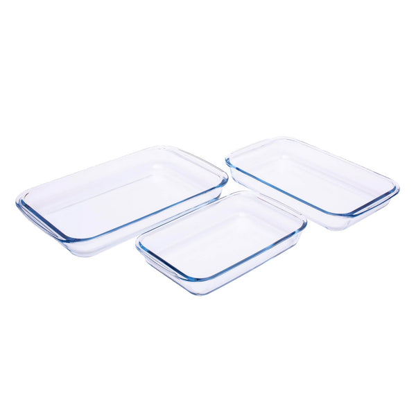 TALIONA BOROSILICATE  GLASS 3 PIECE RACTANGLE BAKEWARE 1.16+2.2+3 LITER, CLEAR