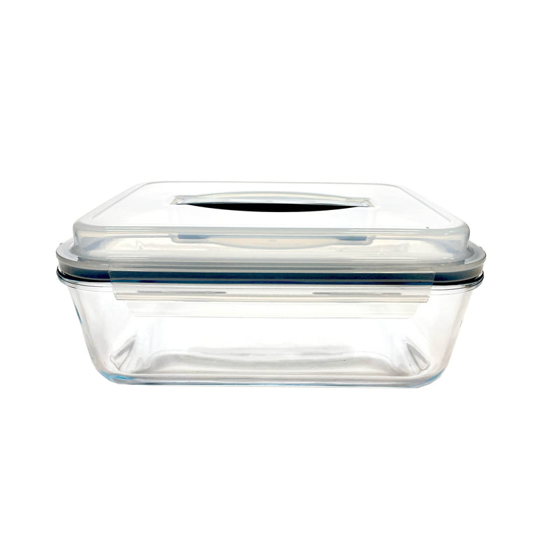 TALIONA BOROSILICATE  GLASS RACTANGLE BAKEWARE BOX WITH LID 4.5 LITER, BLUE/CLEAR COLOR