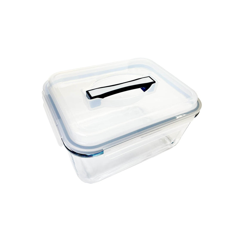 TALIONA BOROSILICATE  GLASS RACTANGLE BAKEWARE BOX WITH LID 6.5 LITER, BLUE/CLEAR COLOR