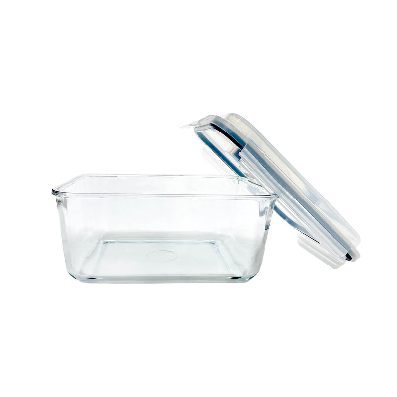 TALIONA BOROSILICATE  GLASS RACTANGLE BAKEWARE BOX WITH LID 6.5 LITER, BLUE/CLEAR COLOR