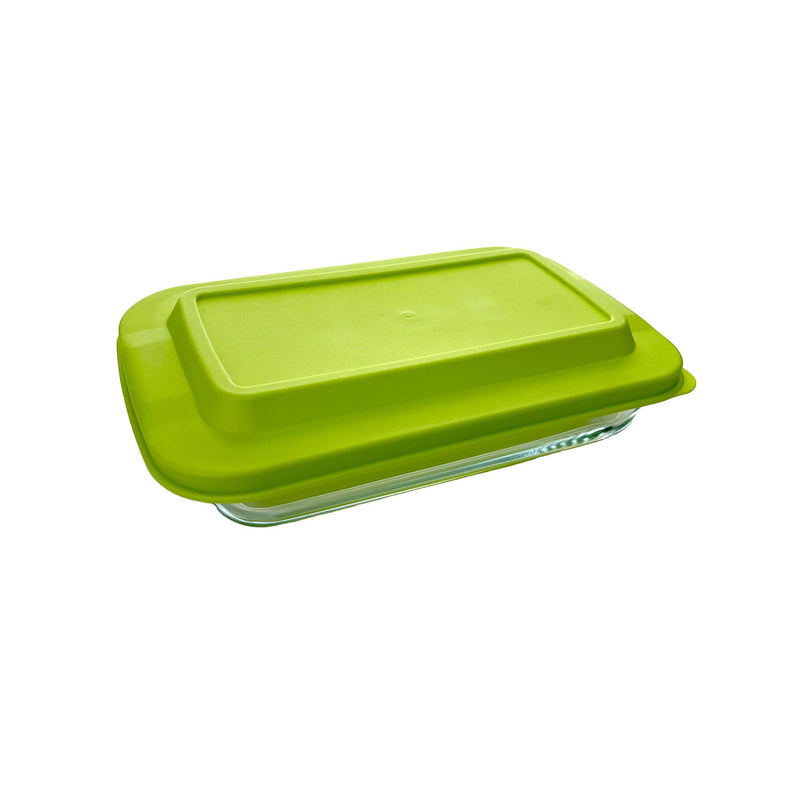 TALIONA BOROSILICATE  GLASS RACTANGLE BAKEWARE WITH LID 1 LITER, GREEN/CLEAR COLOR