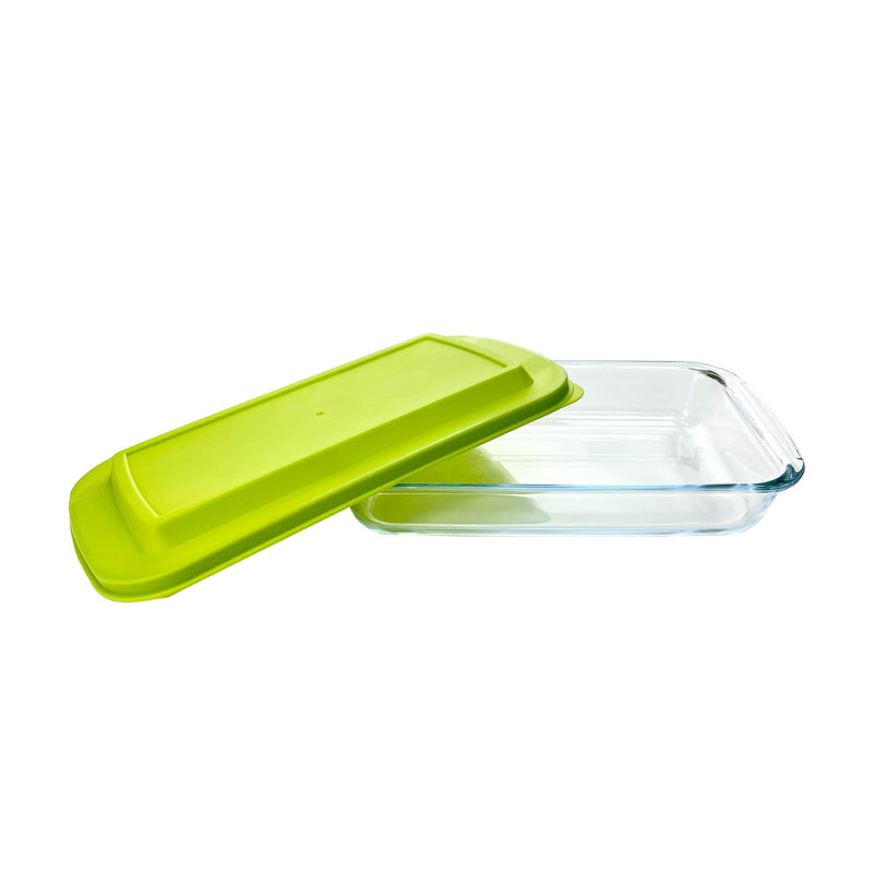 TALIONA BOROSILICATE  GLASS RACTANGLE BAKEWARE WITH LID 1.6 LITER, GREEN/CLEAR COLOR