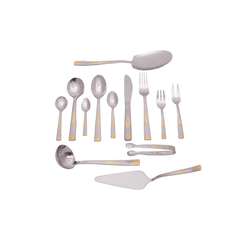 ZOLTEN 86 PIECE GOLD & SATIN STAINLESS STELL CUTLERY SET, GOLD/SILVER COLOR