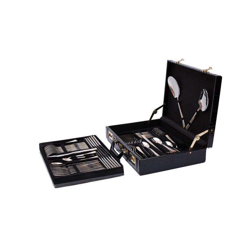 ZOLTEN 86 PIECE GOLD & SATIN STAINLESS STELL CUTLERY SET, GOLD/SILVER COLOR