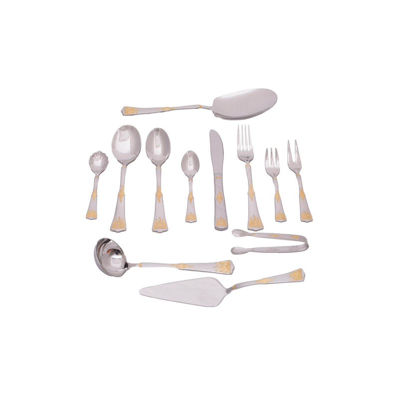 ZOLTEN 86 PIECE GOLD & SATIN STAINLESS STELL CUTLERY SET, GOLD/SILVER COLOR