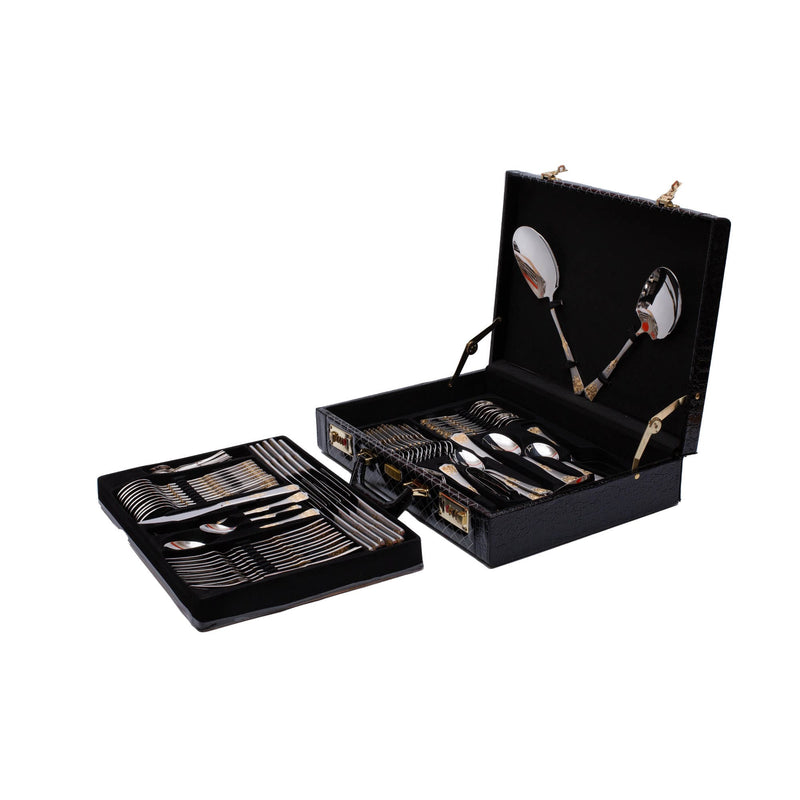 ZOLTEN 86 PIECE GOLD & SATIN STAINLESS STELL CUTLERY SET, GOLD/SILVER COLOR