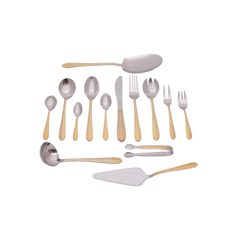 ZOLTEN 86 PIECE GOLD & SATIN STAINLESS STELL CUTLERY SET, GOLD COLOR