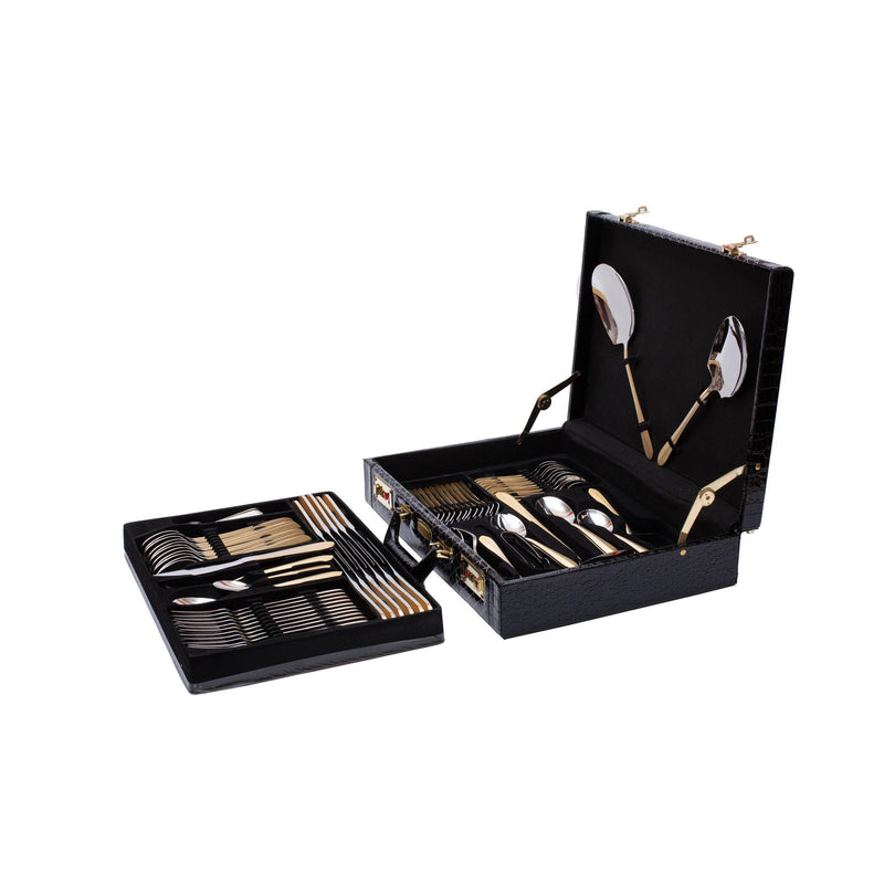 ZOLTEN 86 PIECE GOLD & SATIN STAINLESS STELL CUTLERY SET, GOLD COLOR