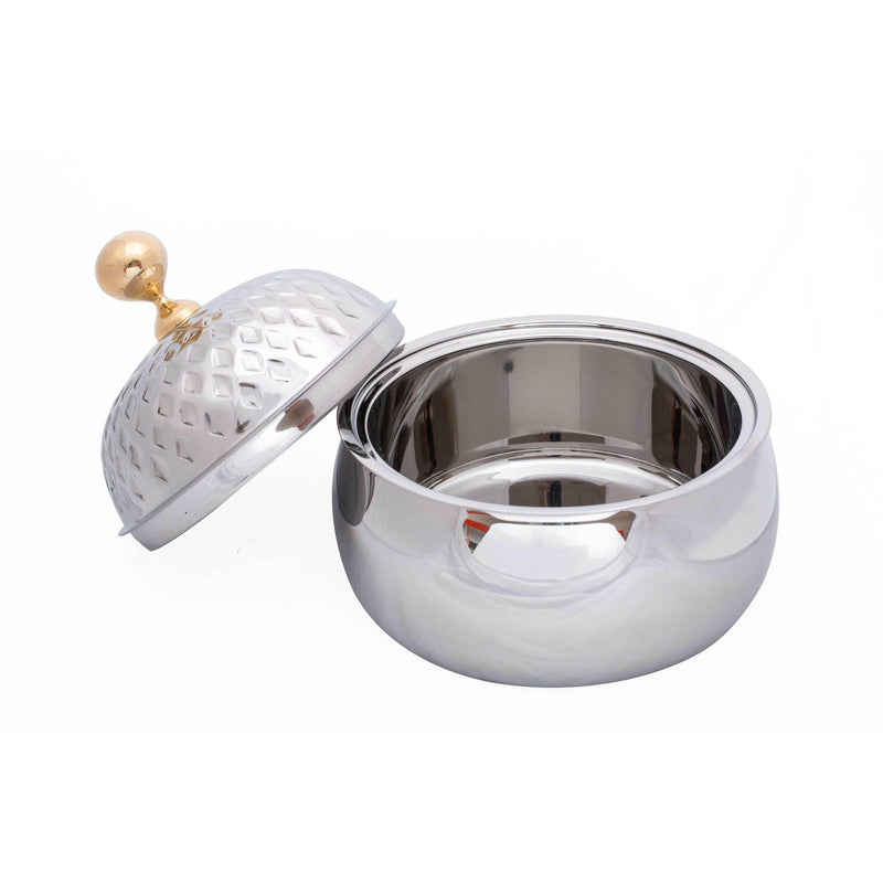 ZOLTEN STAINLESS STEEL DIAMOND HOTPOT WITH GOLD KNOB 3 LITER, SILVER COLOR