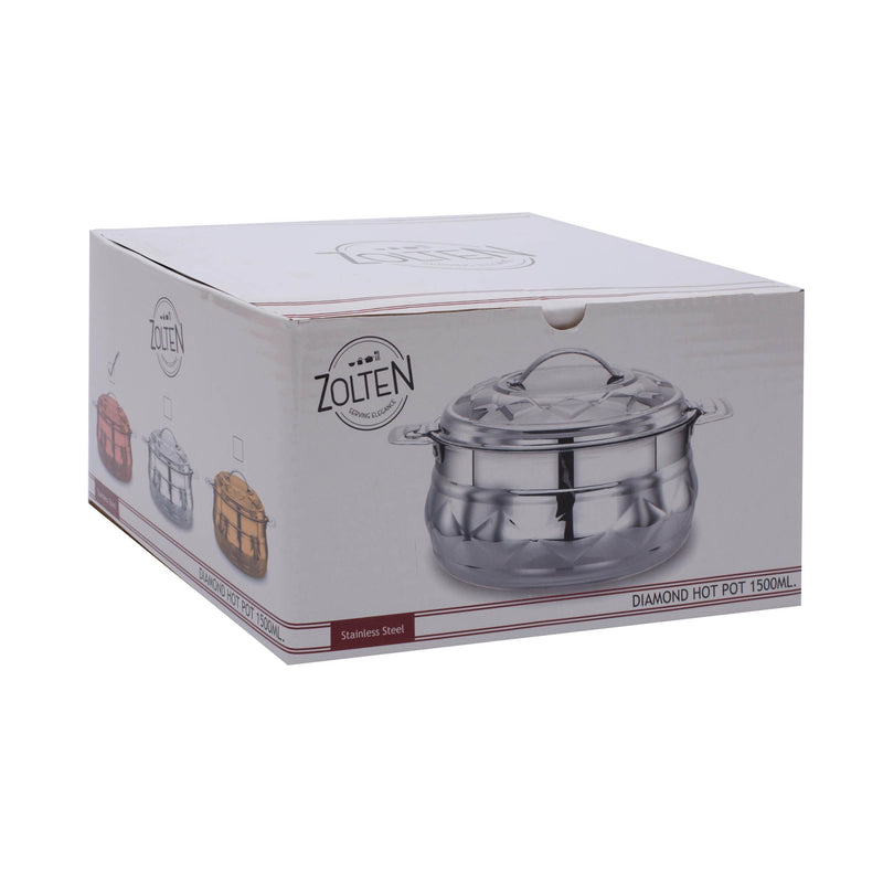 ZOLTEN STAINLESS STEEL NEW DIAMOND HOTPOT 1.5 LITER, SILVER COLOUR