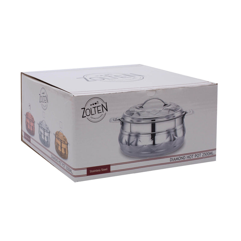 ZOLTEN STAINLESS STEEL NEW DIAMOND HOTPOT 2.5 LITER, SILVER COLOUR