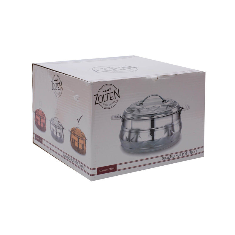 ZOLTEN STAINLESS STEEL NEW DIAMOND HOTPOT 7.5 LITER, SILVER COLOUR