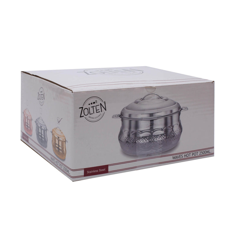 ZOLTEN STAINLESS STEEL WAVES HOTPOT WITH NAKSHI BOTTOM 2.5 LITER, SILVER COLOUR