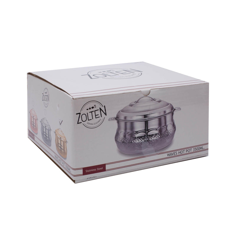 ZOLTEN STAINLESS STEEL WAVES HOTPOT WITH NAKSHI BOTTOM 3.5 LITER, SILVER COLOUR