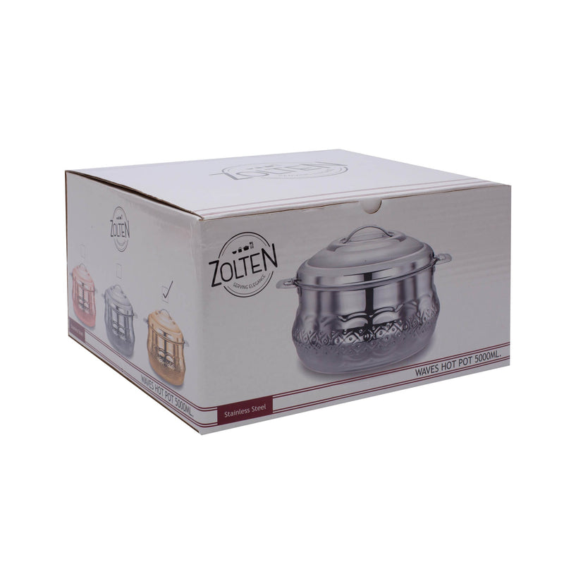 ZOLTEN STAINLESS STEEL WAVES HOTPOT WITH NAKSHI BOTTOM 5 LITER, SILVER COLOUR