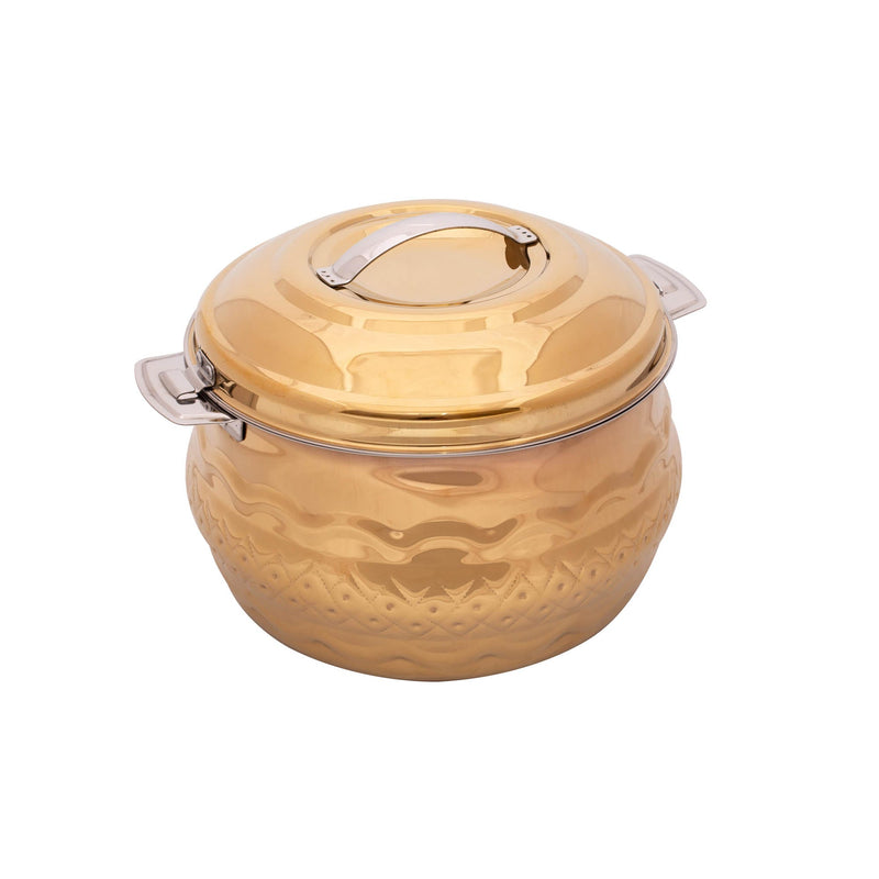 ZOLTEN STAINLESS STEEL WAVES HOTPOT WITH NAKSHI BOTTOM 1.5 LITER, GOLD COLOUR