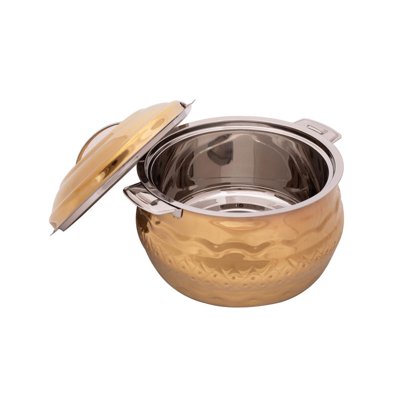 ZOLTEN STAINLESS STEEL WAVES HOTPOT WITH NAKSHI BOTTOM 1.5 LITER, GOLD COLOUR