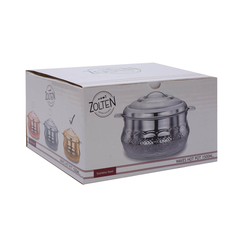 ZOLTEN STAINLESS STEEL WAVES HOTPOT WITH NAKSHI BOTTOM 1.5 LITER, GOLD COLOUR