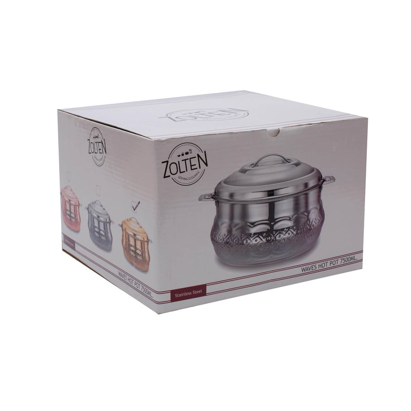 ZOLTEN STAINLESS STEEL WAVES HOTPOT WITH NAKSHI BOTTOM 7.5 LITER, GOLD COLOUR