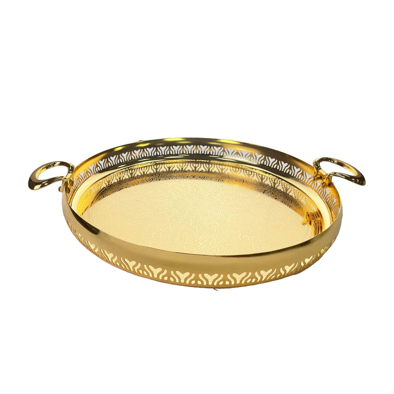 ZOLTEN SILVERPLATED LARGE SIZE ROUND TRAY 51X5.8 CM, GOLD COLOUR