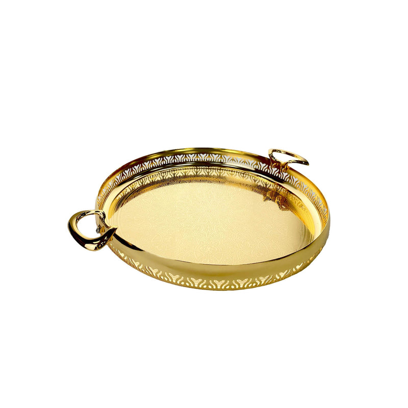 ZOLTEN SILVERPLATED SMALL SIZE ROUND TRAY 35X5.6 CM, GOLD COLOUR