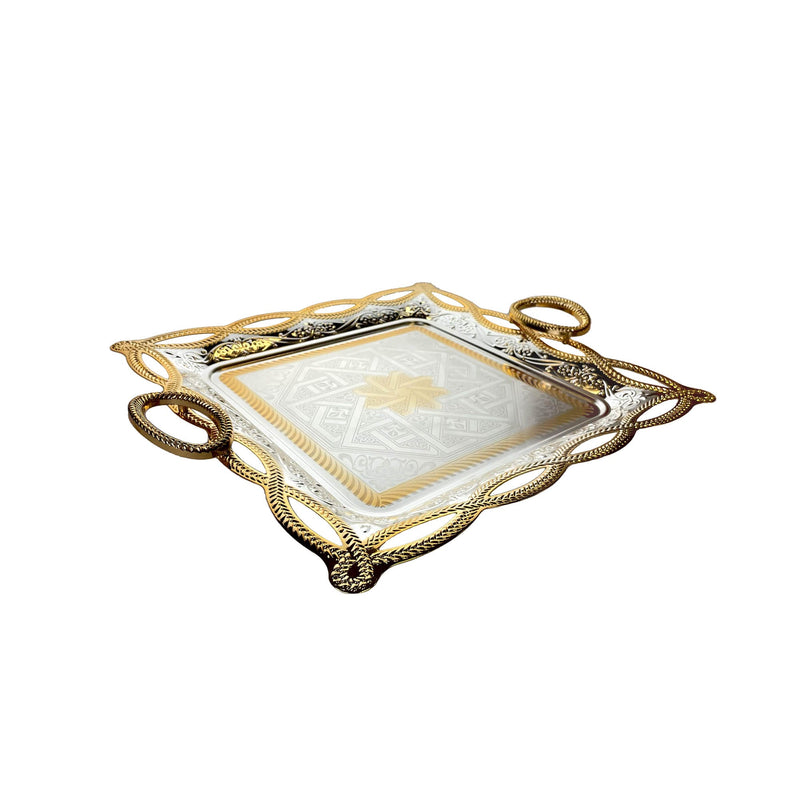 ZOLTEN SILVERPLATED LARGE SIZE SQUARE TRAY 47X47 CM, GOLD/SILVER COLOUR